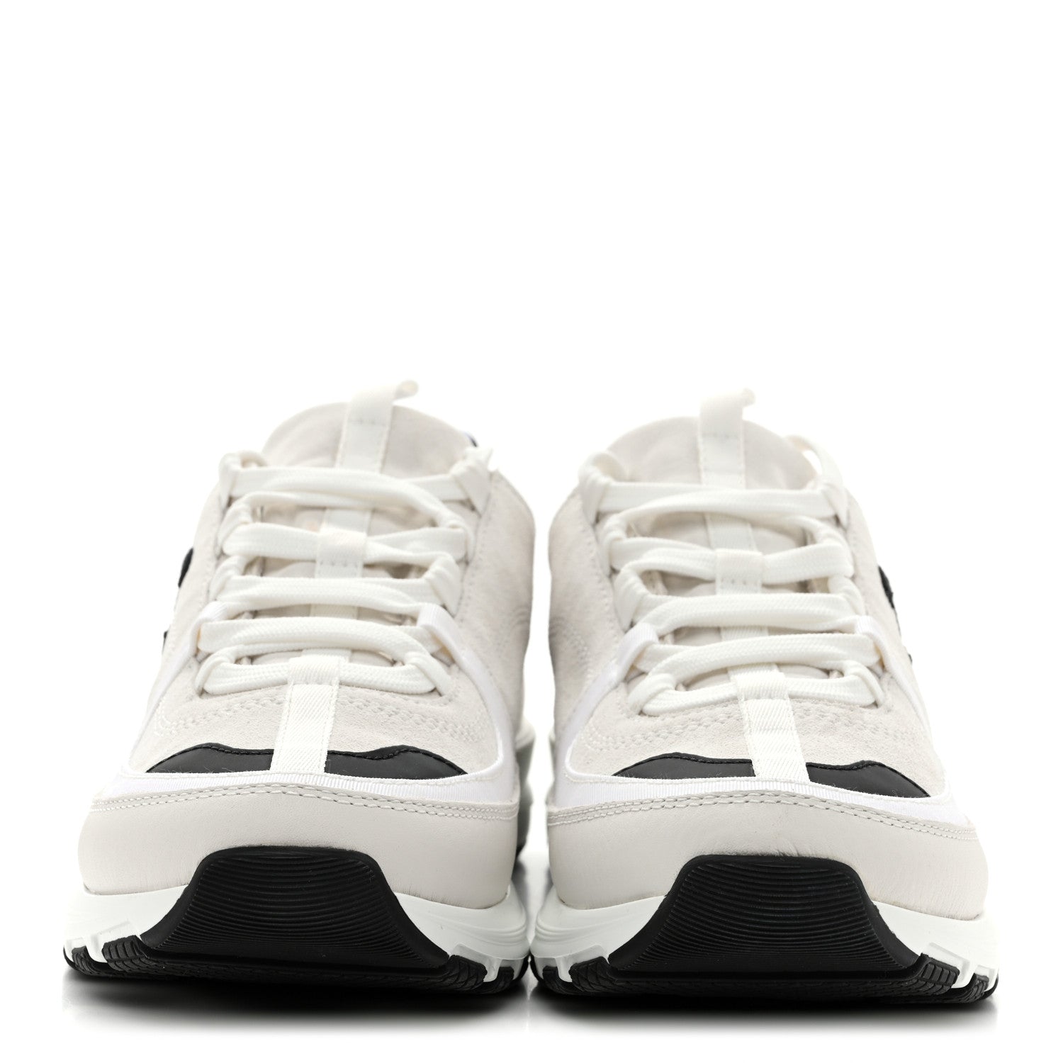 Chanel Suede Calfskin Grosgrain Womens CC Sneakers 39.5 White Black 3 of 11