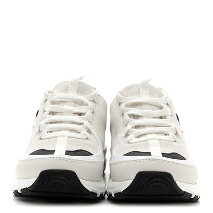 Chanel Suede Calfskin Grosgrain Womens CC Sneakers 39.5 White Black 3 of 11