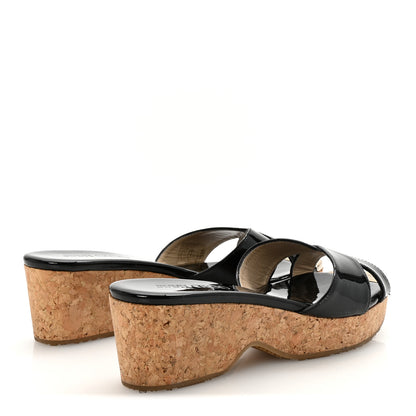 Jimmy Choo Patent Prima Cork Wedge Sandals 37 Black 5 of 8