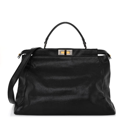 Fendi Goatskin Zucca Large Peekaboo Iconic Satchel Black Tobacco 1 of 10