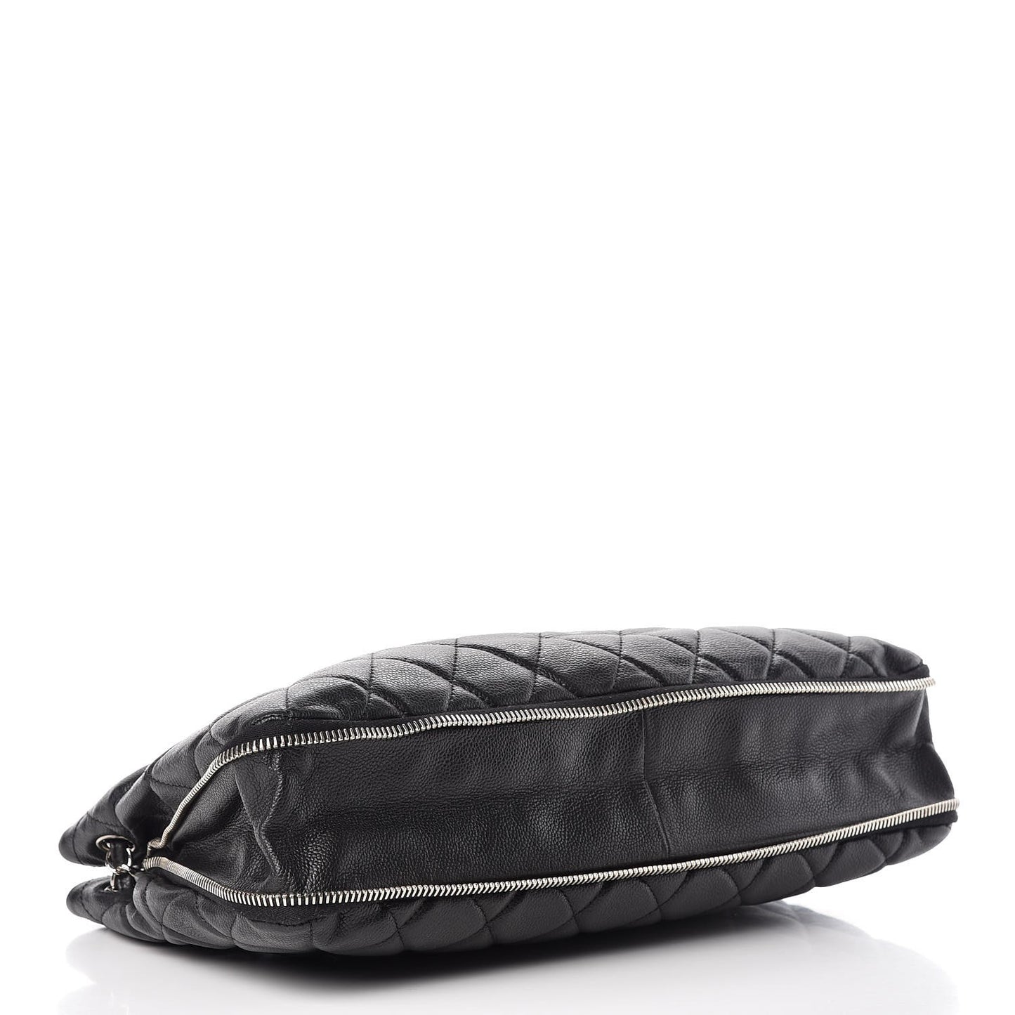 Caviar Quilted Expandable Zip Shoulder Bag Black