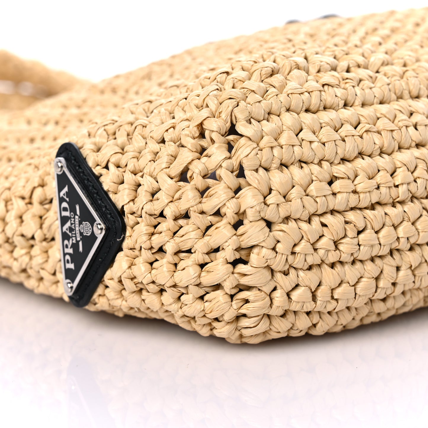 Yarn Raffia Effect Crochet Embroidered Small Logo Tote Naturale