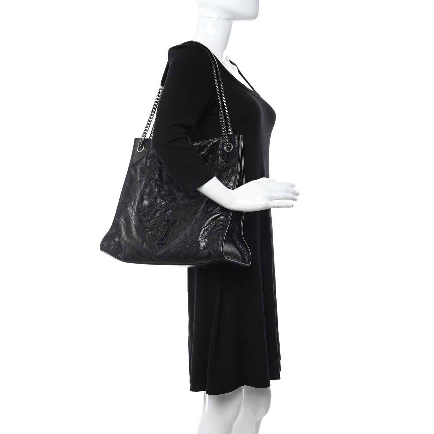 Crinkled Calfskin Matelasse Monogram Niki Shoulder Bag Black