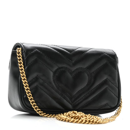 Gucci Calfskin Matelasse Super Mini GG Marmont Shoulder Bag Black 2 of 9