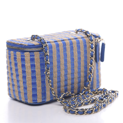 Chanel Raffia Jute Striped Small Vanity Case With Chain Blue Beige 3 of 10