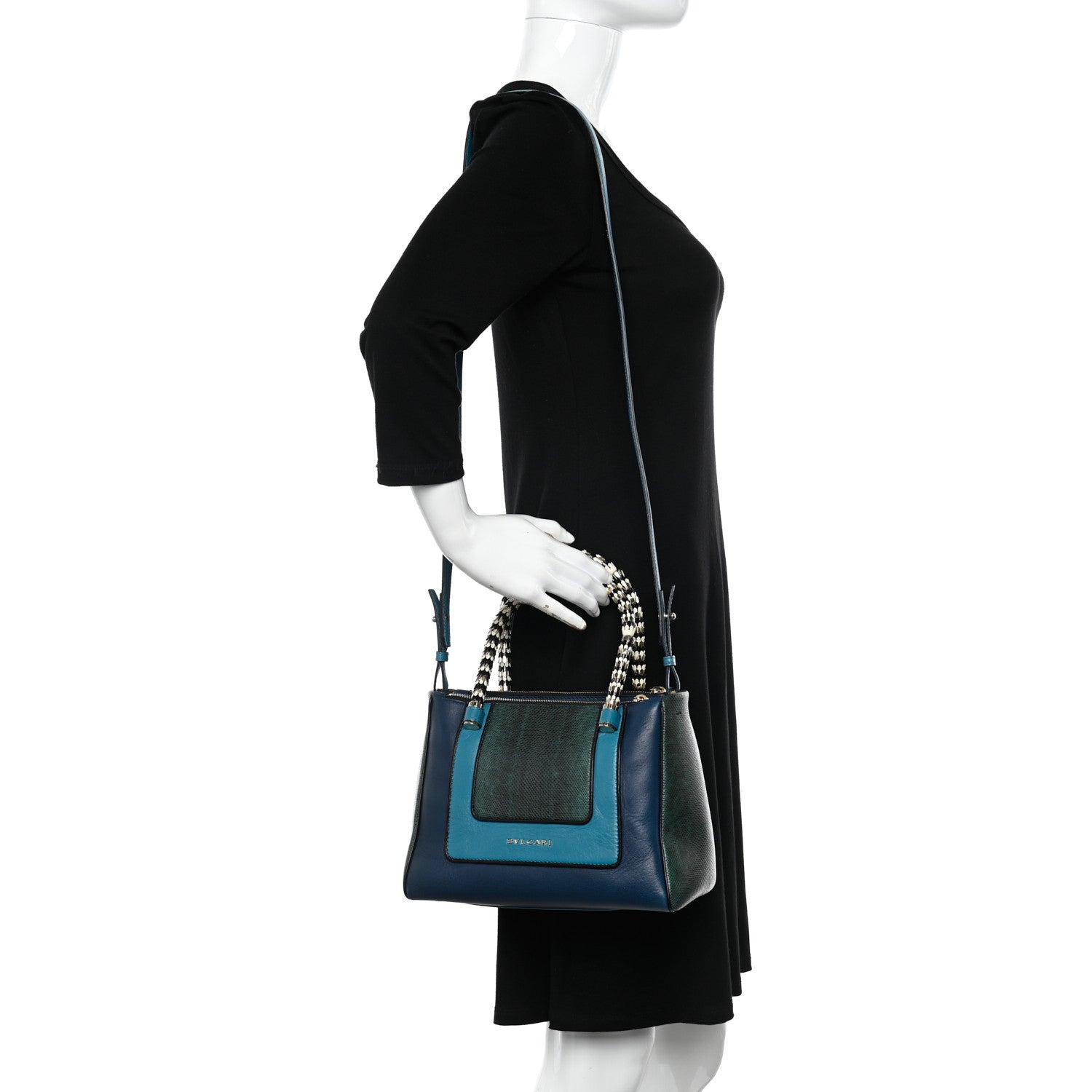 Bulgari Nappa Karung Serpenti Medium Top Handle Tote Blue Green Multicolor 2 of 9