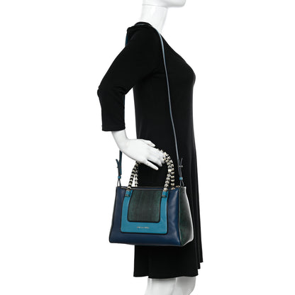 Bulgari Nappa Karung Serpenti Medium Top Handle Tote Blue Green Multicolor 2 of 9