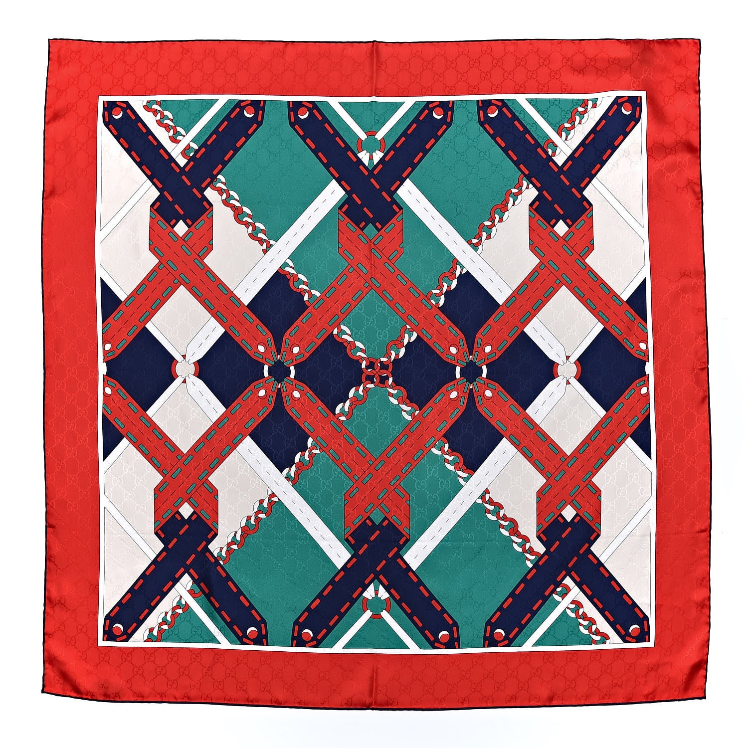 Gucci Silk Chain Argyle Square Scarf Emerald Red 1 of 4