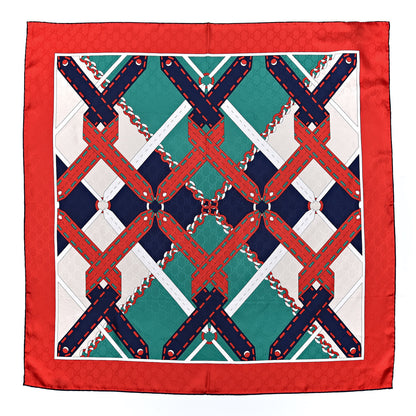 Gucci Silk Chain Argyle Square Scarf Emerald Red 1 of 4