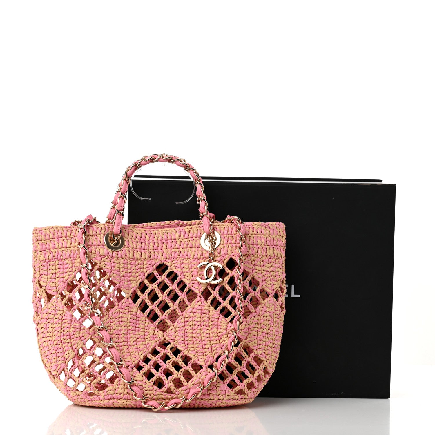 Chanel Raffia Effect Braided Small Shopping Bag Beige Pink 13 of 13