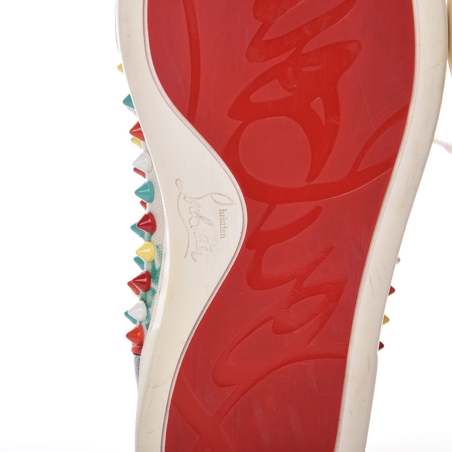 Canvas Crackled Calfskin Hawaii Print Louis Orlato Spikes Sneakers 36.5 Multicolor