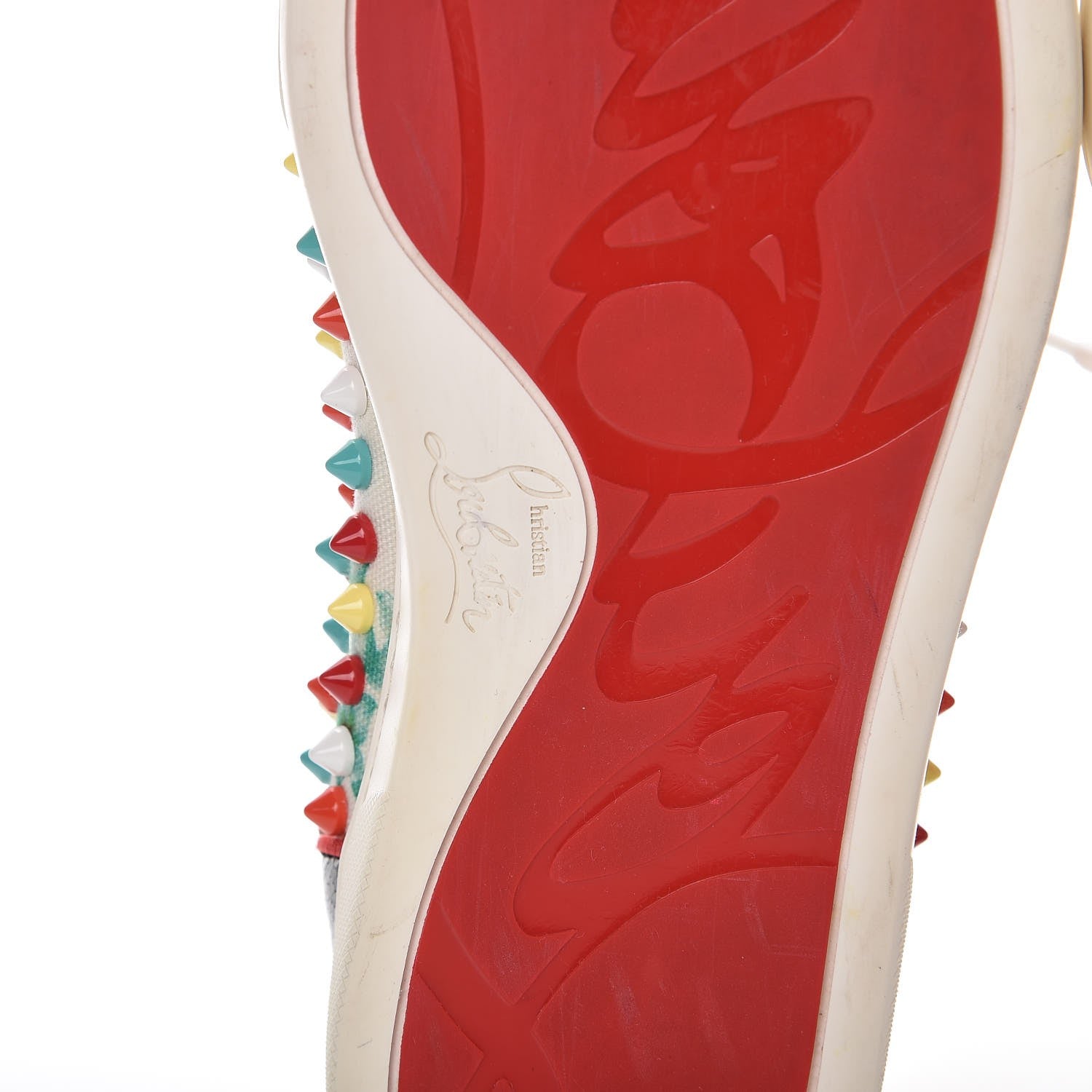 Christian Louboutin Canvas Crackled Calfskin Hawaii Print Louis Orlato Spikes Sneakers 36.5 Multicolor 6 of 9