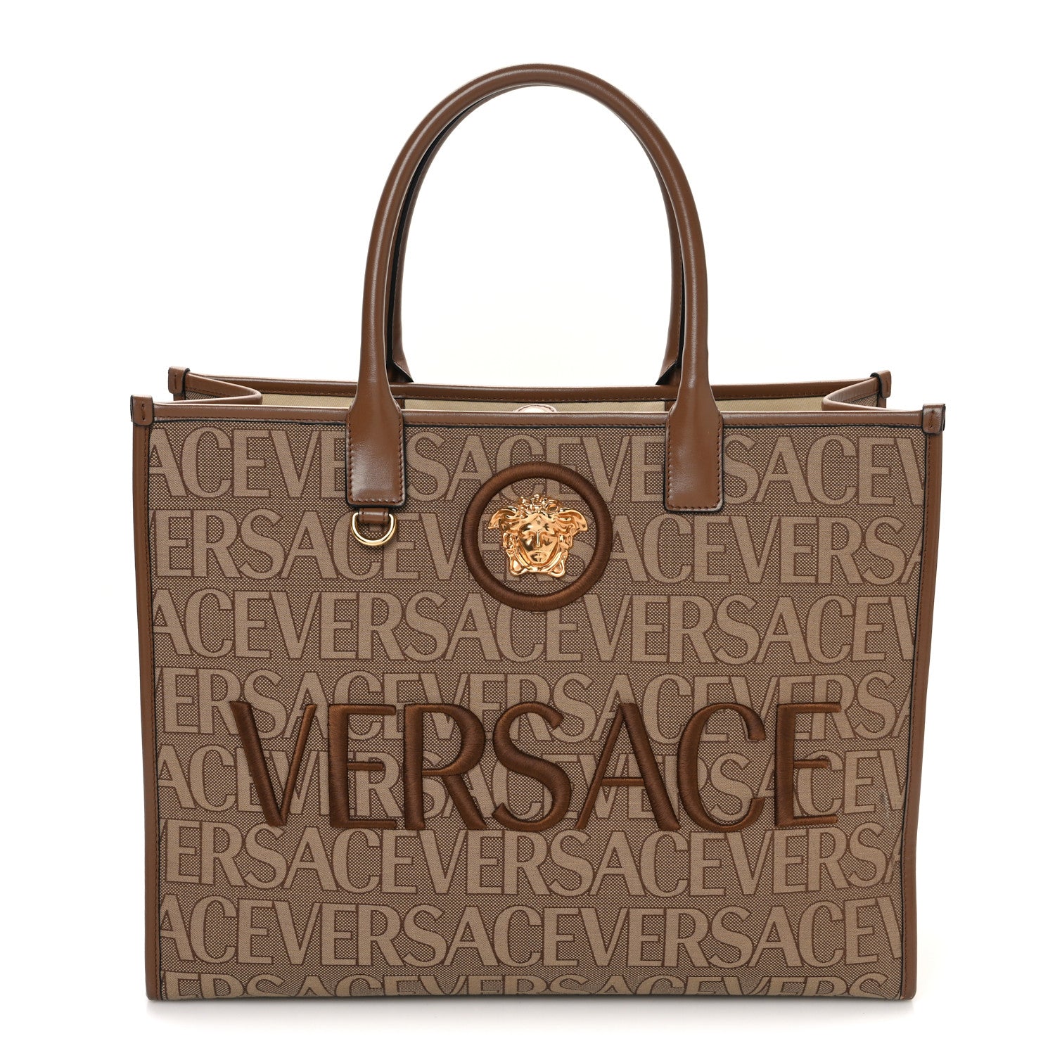 Versace Jacquard Canvas Large Allover Medusa Tote Beige 1 of 12
