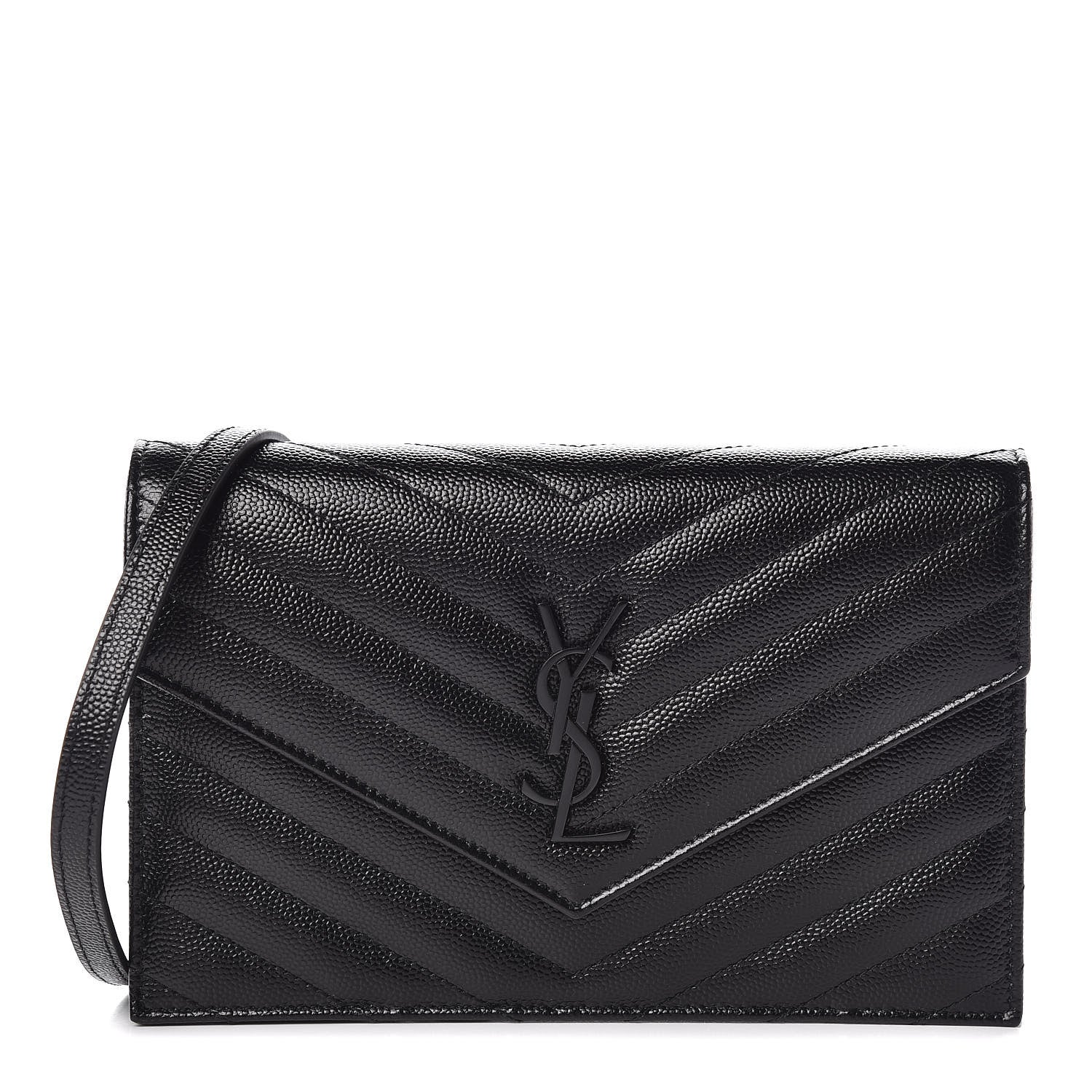 Saint Laurent Grain De Poudre Matelasse Chevron Monogram Envelope Chain Wallet Black 1 of 10