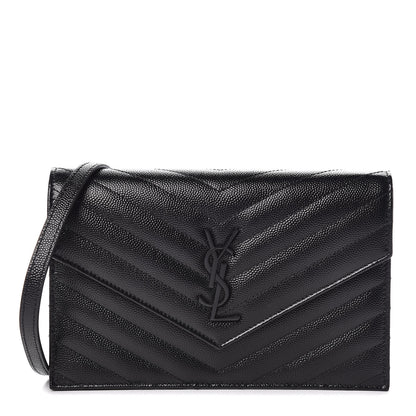 Saint Laurent Grain De Poudre Matelasse Chevron Monogram Envelope Chain Wallet Black 1 of 10