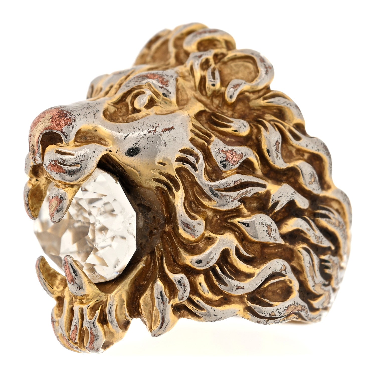 Gucci Metal Crystal Lion Head Ring 56 7.5 Gold 4 of 5