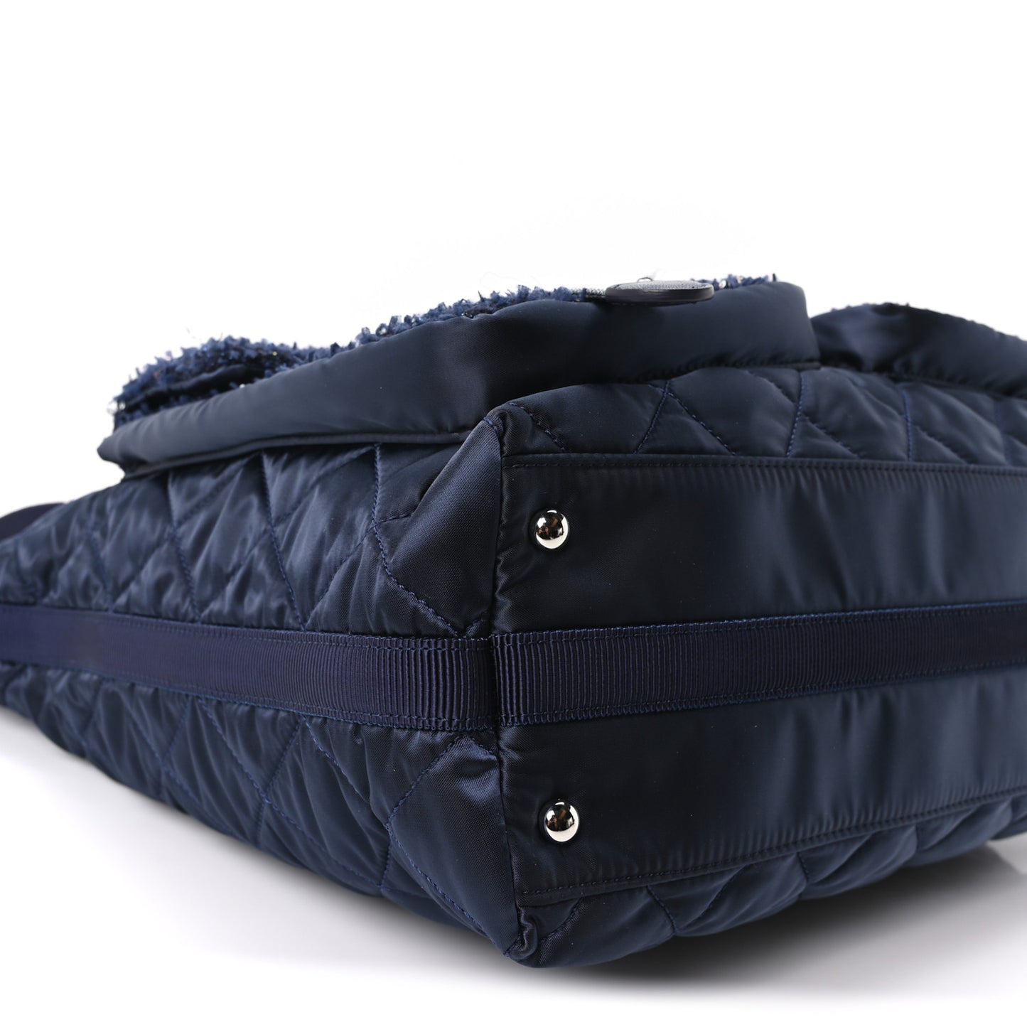 Tweed Sequin Nylon Quilted Astronaut Large Tote Navy