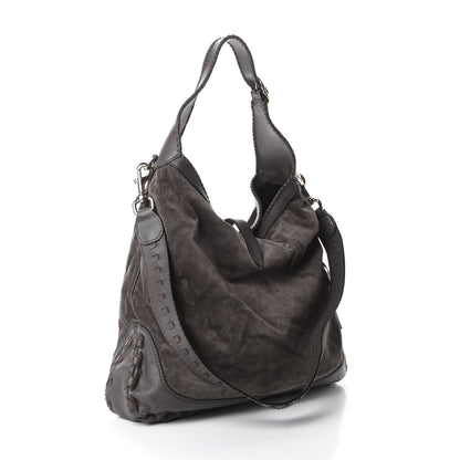 Gucci Calfskin Suede Large New Jackie Web Shoulder Bag Grey 3 of 10