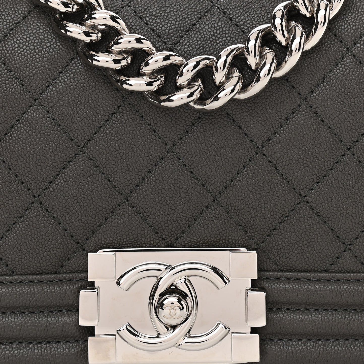 Caviar Quilted Small Boy Flap Dark Grey