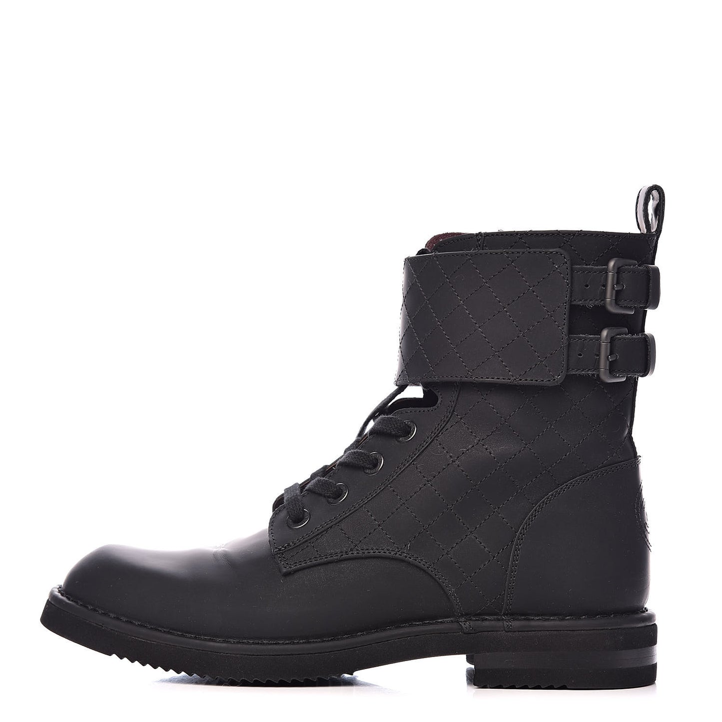 Suede Calfskin Quilted Mens Combat Short Boots 41.5 Black