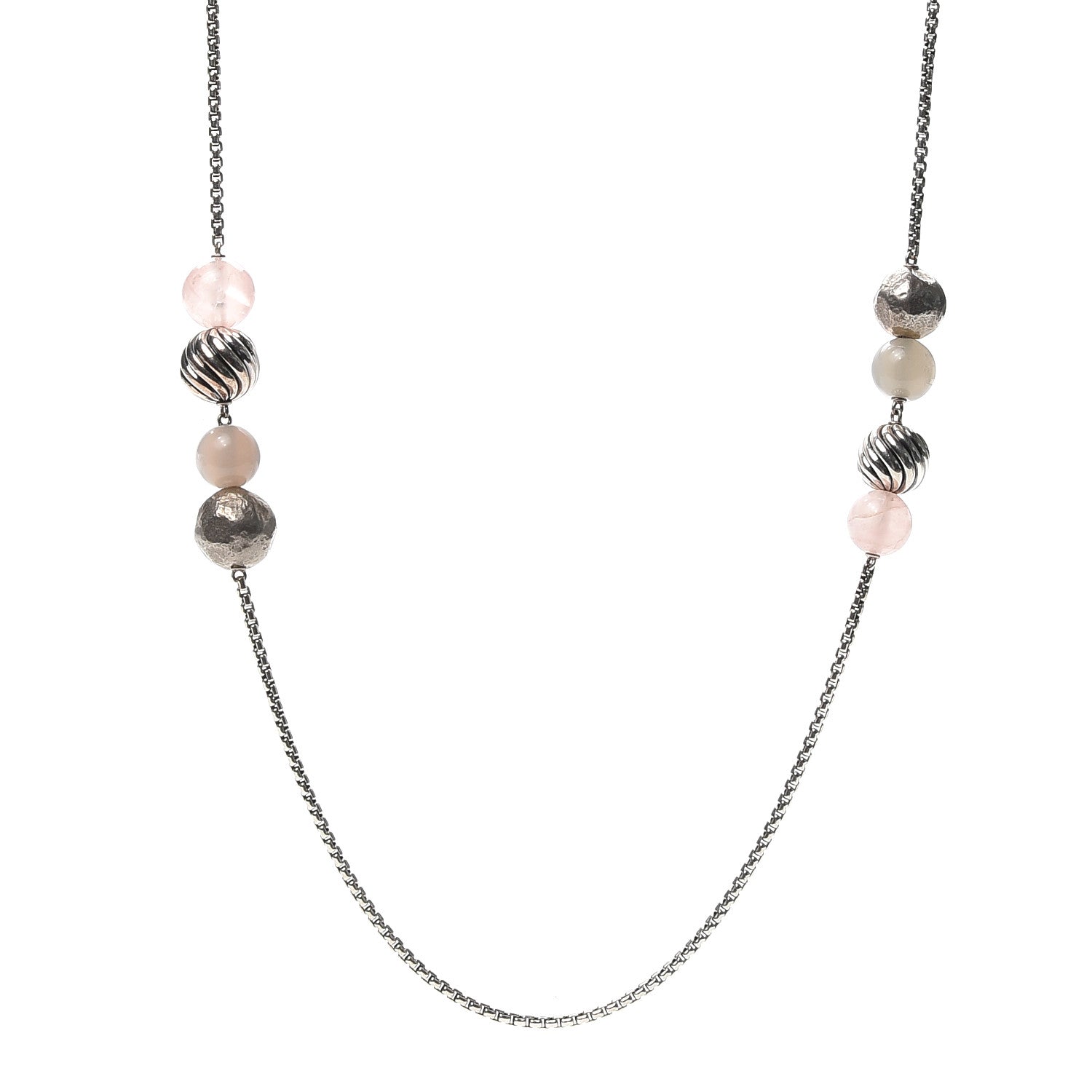 David Yurman Sterling Silver Pink Quartz Moonstone Spiritual Bead Necklace 1 of 5