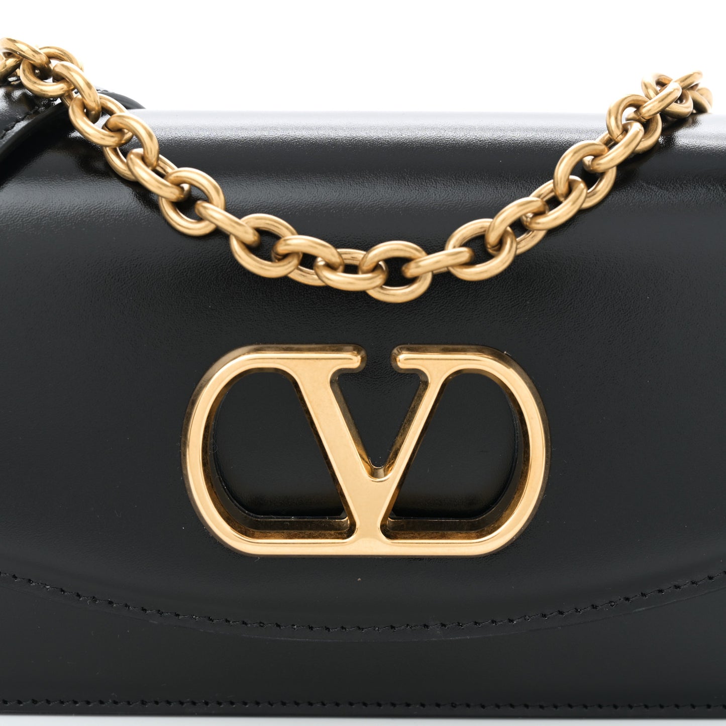 Shiny Calfskin Vlogo Small Shoulder Bag Black