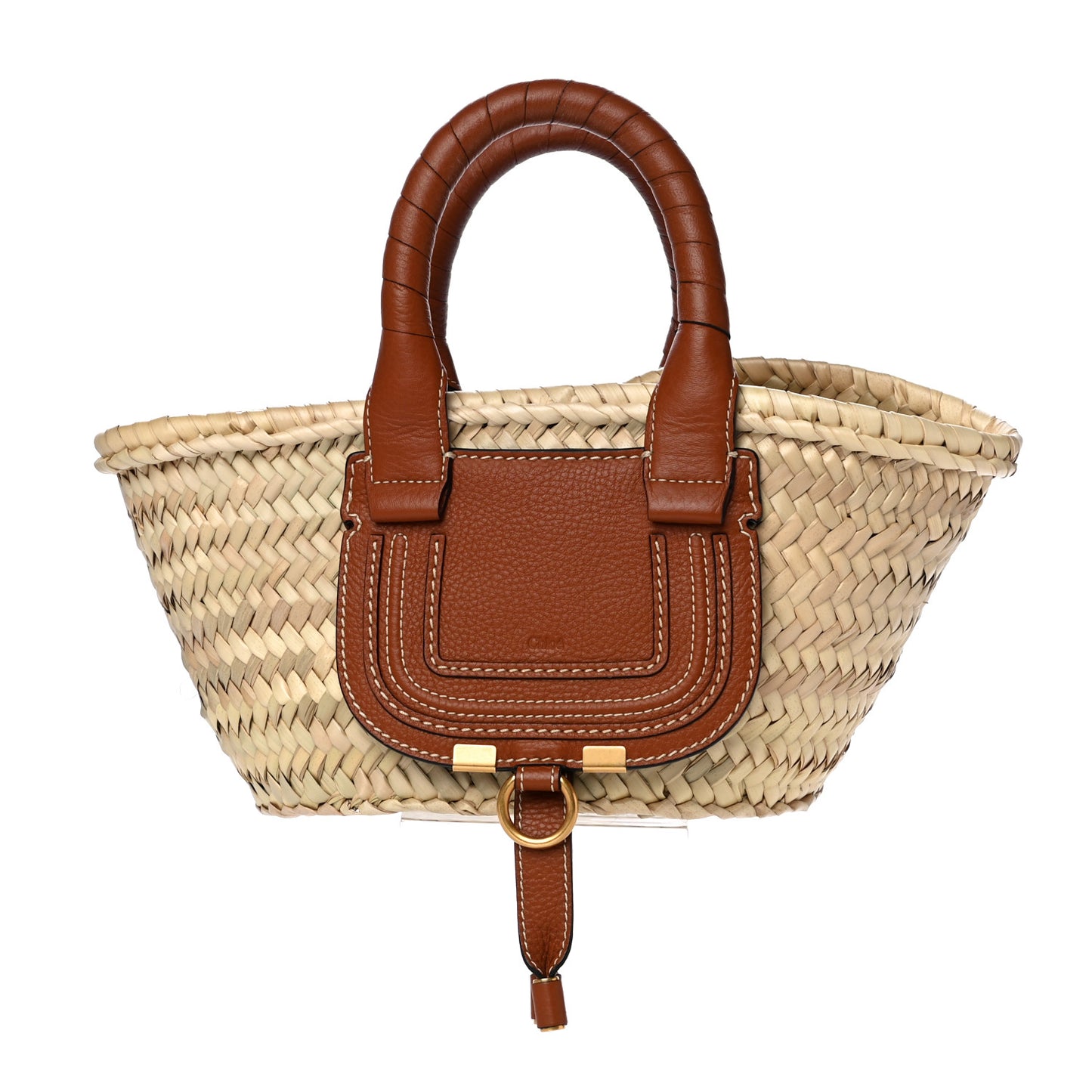 Raffia Small Grain Calfskin Small Marcie Basket Tan