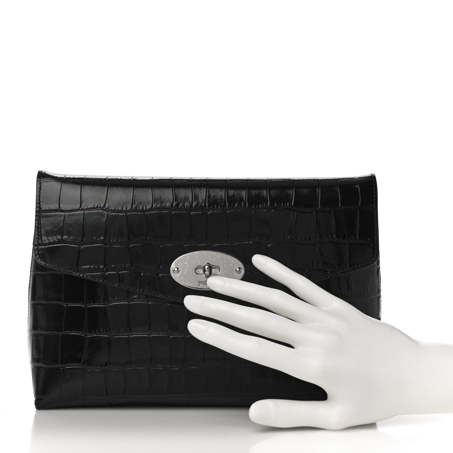 Mulberry Crocodile Embossed Calfskin Darley Cosmetic Pouch Black 2 of 9