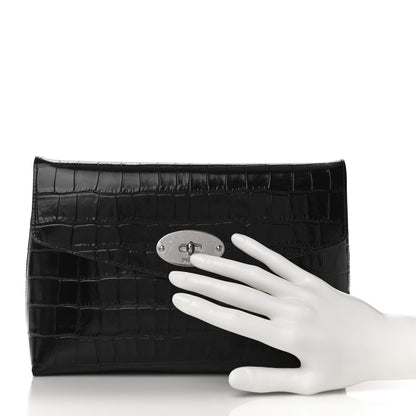 Mulberry Crocodile Embossed Calfskin Darley Cosmetic Pouch Black 2 of 9