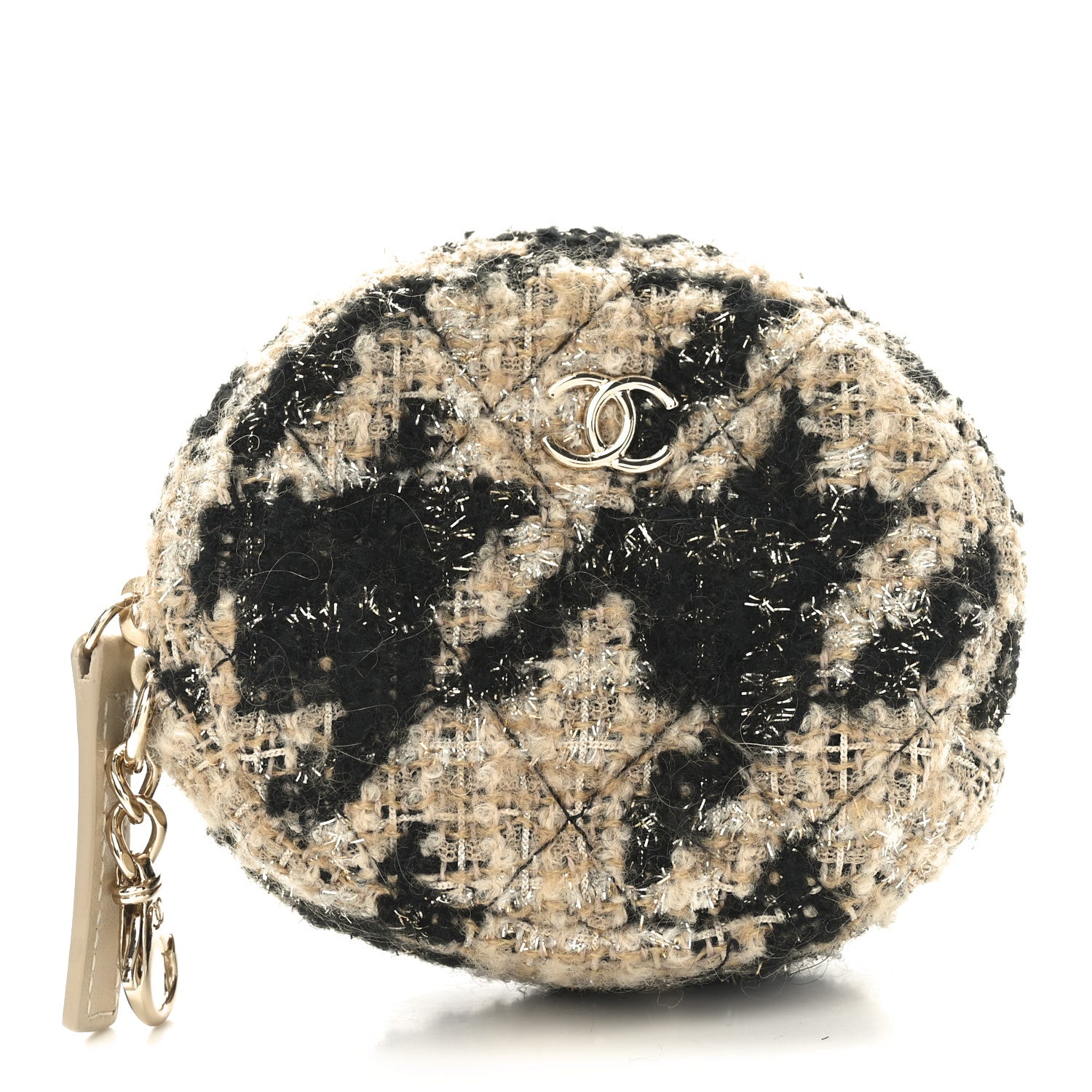 Chanel Tweed Shearling Quilted Coin Purse Beige Black 1 of 6