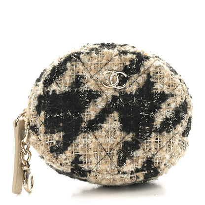 Chanel Tweed Shearling Quilted Coin Purse Beige Black 1 of 6