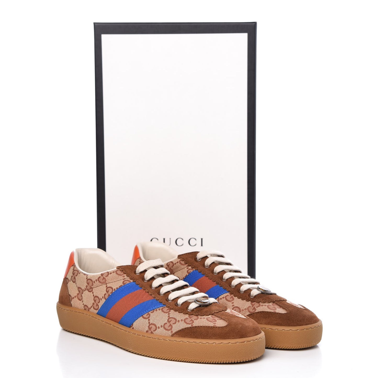 GG Monogram Suede Web Mens G74 Sneakers 7 Beige Ruggine Cuir