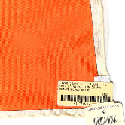 Hermes Silk L Instruction Du Roy Shawl 140 Orange White Beige 7 of 7