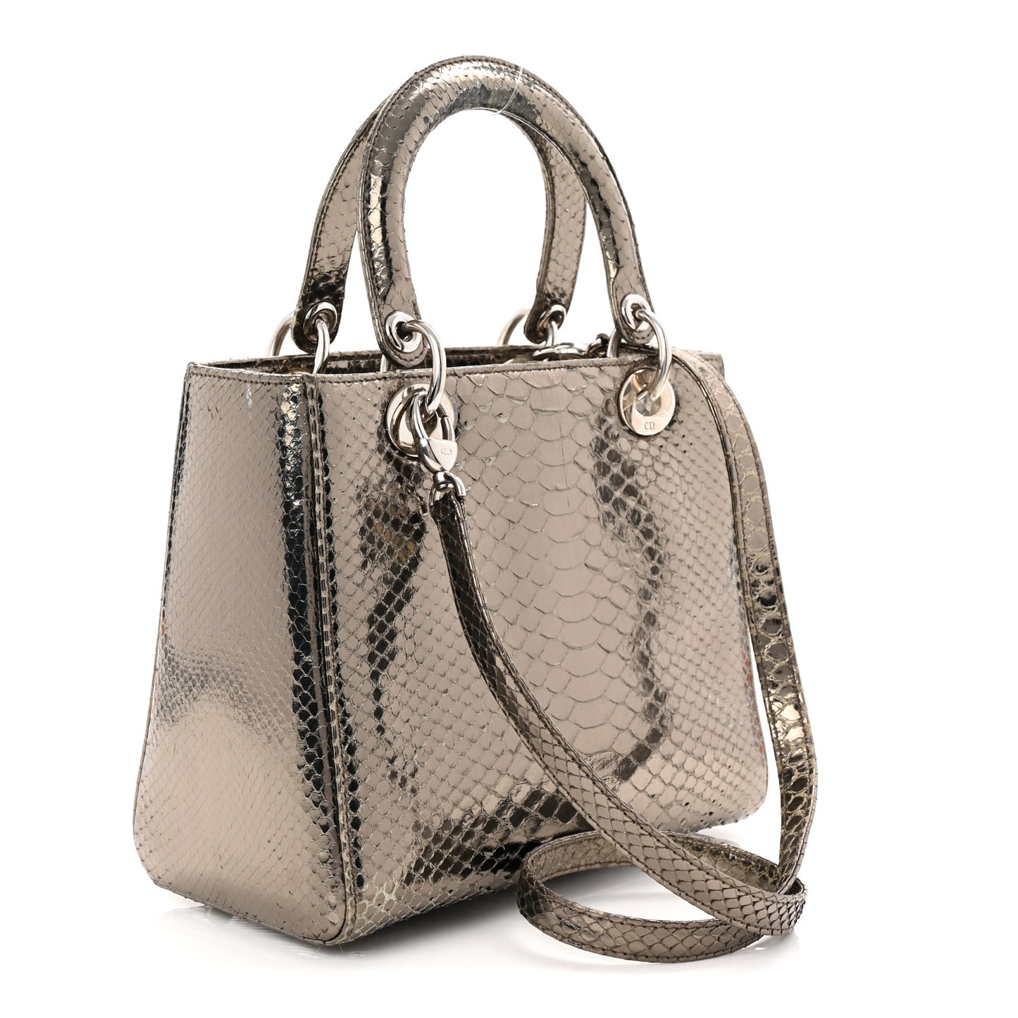 Metallic Snakeskin Medium Lady Dior Silver