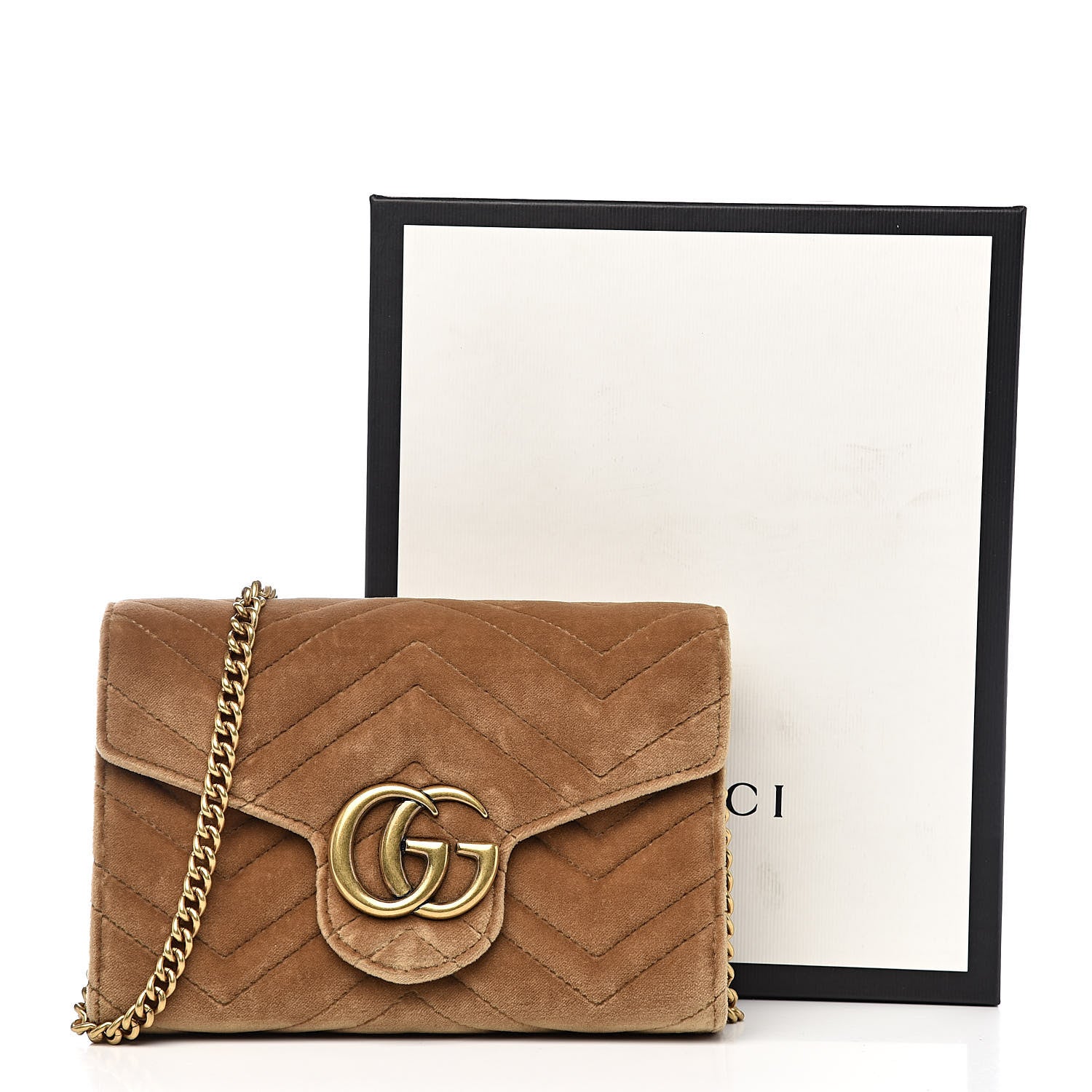 Gucci Velvet Matelasse GG Marmont Chain Wallet Taupe 11 of 11