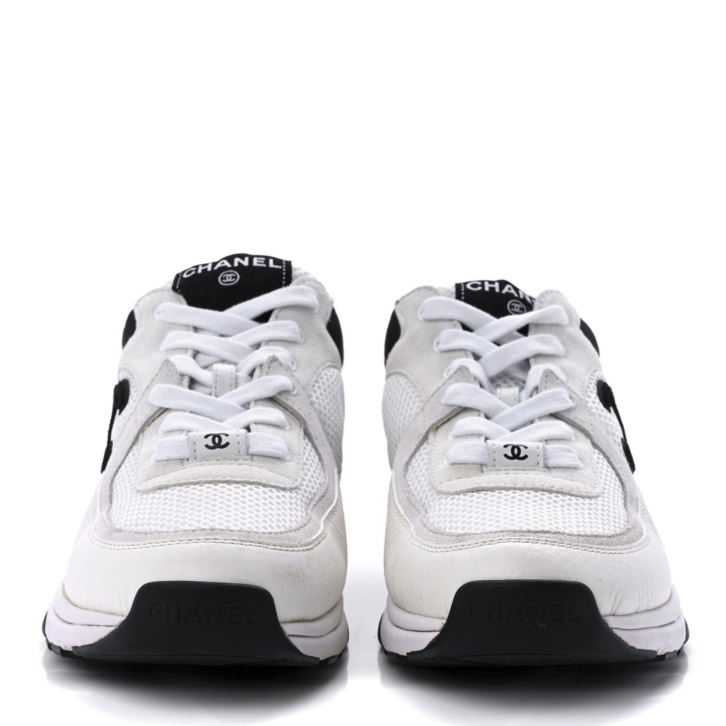 Mesh Suede Calfskin Grained Calfskin Womens CC Sneakers 39 White Black