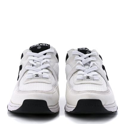 Chanel Mesh Suede Calfskin Grained Calfskin Womens CC Sneakers 39 White Black 2 of 8
