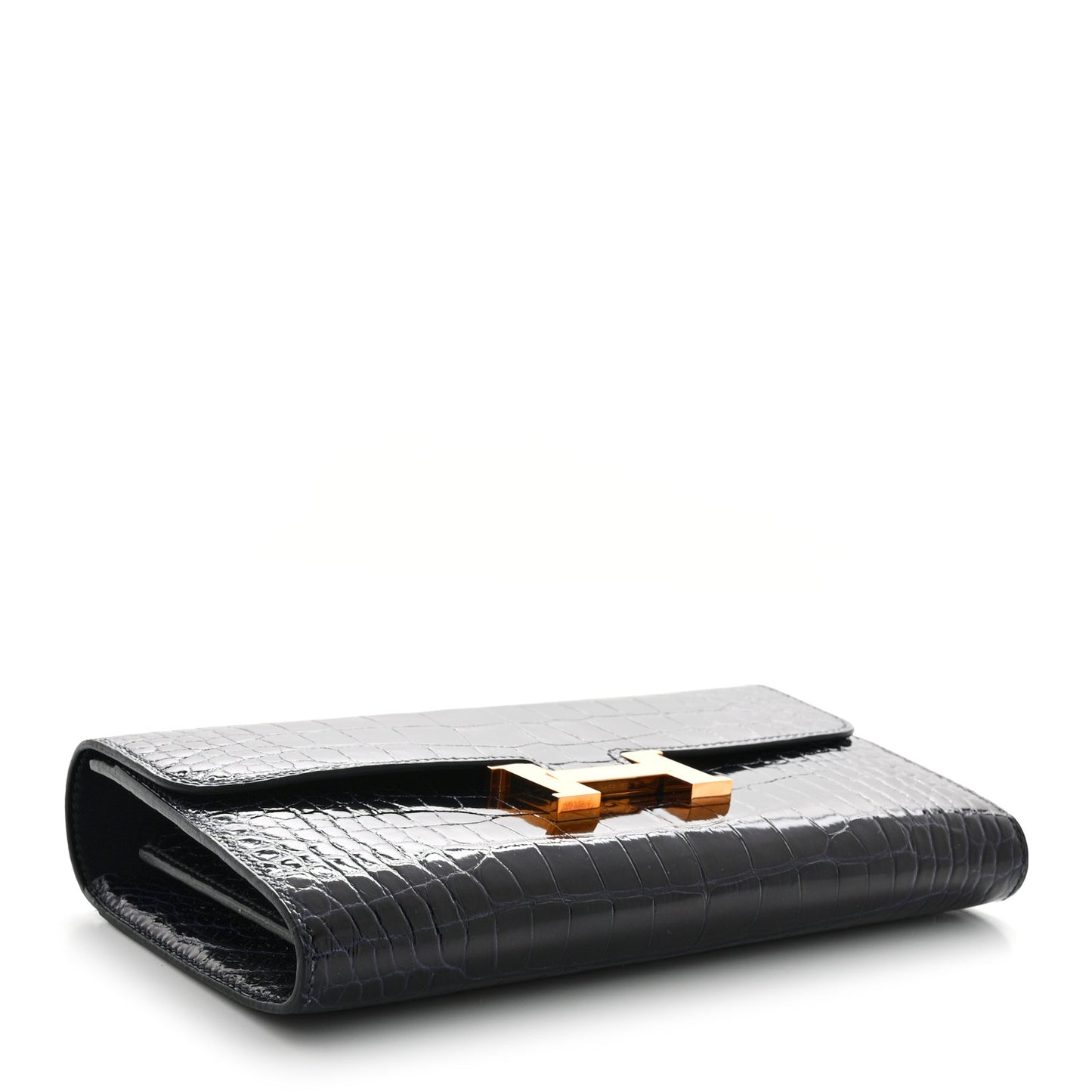 Shiny Alligator Constance Long Wallet Bleu Marine