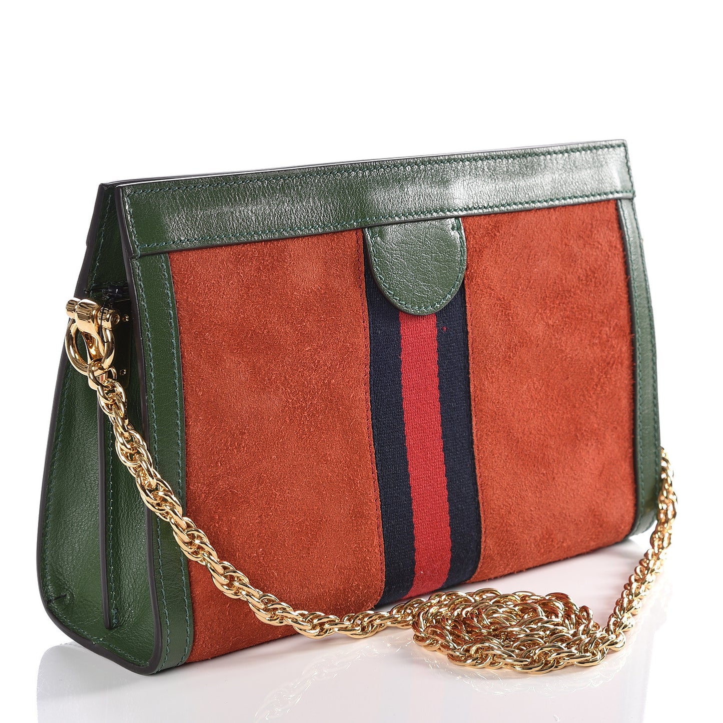 Suede Calfskin GG Web Small Ophidia Chain Shoulder Bag Brown Red Green