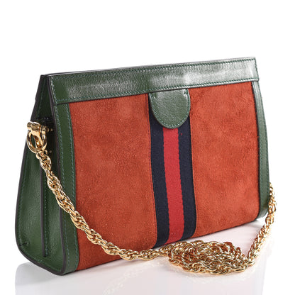 Gucci Suede Calfskin GG Web Small Ophidia Chain Shoulder Bag Brown Red Green 2 of 9