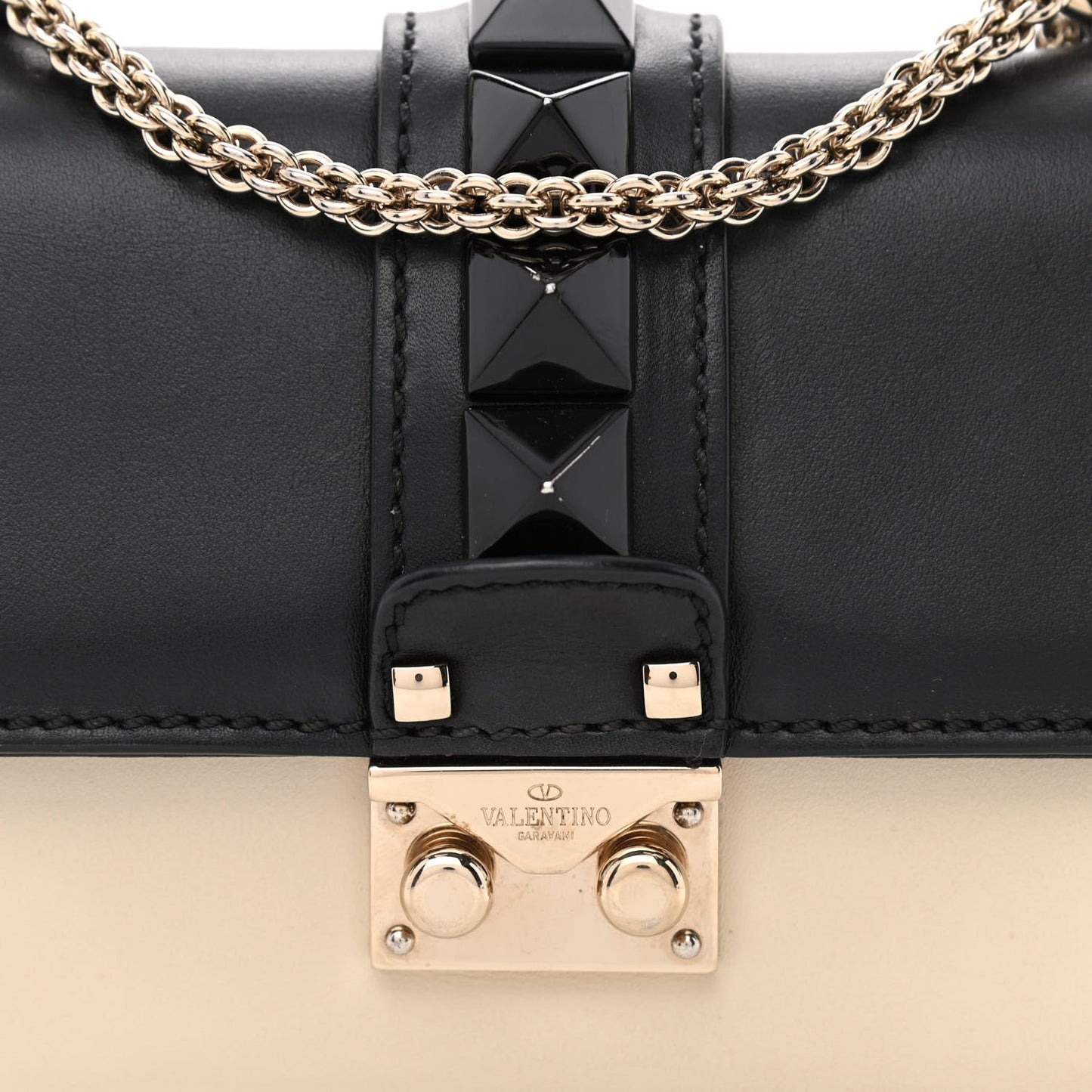 Vitello Mini Glam Lock Rockstud Flap Black Light Ivory