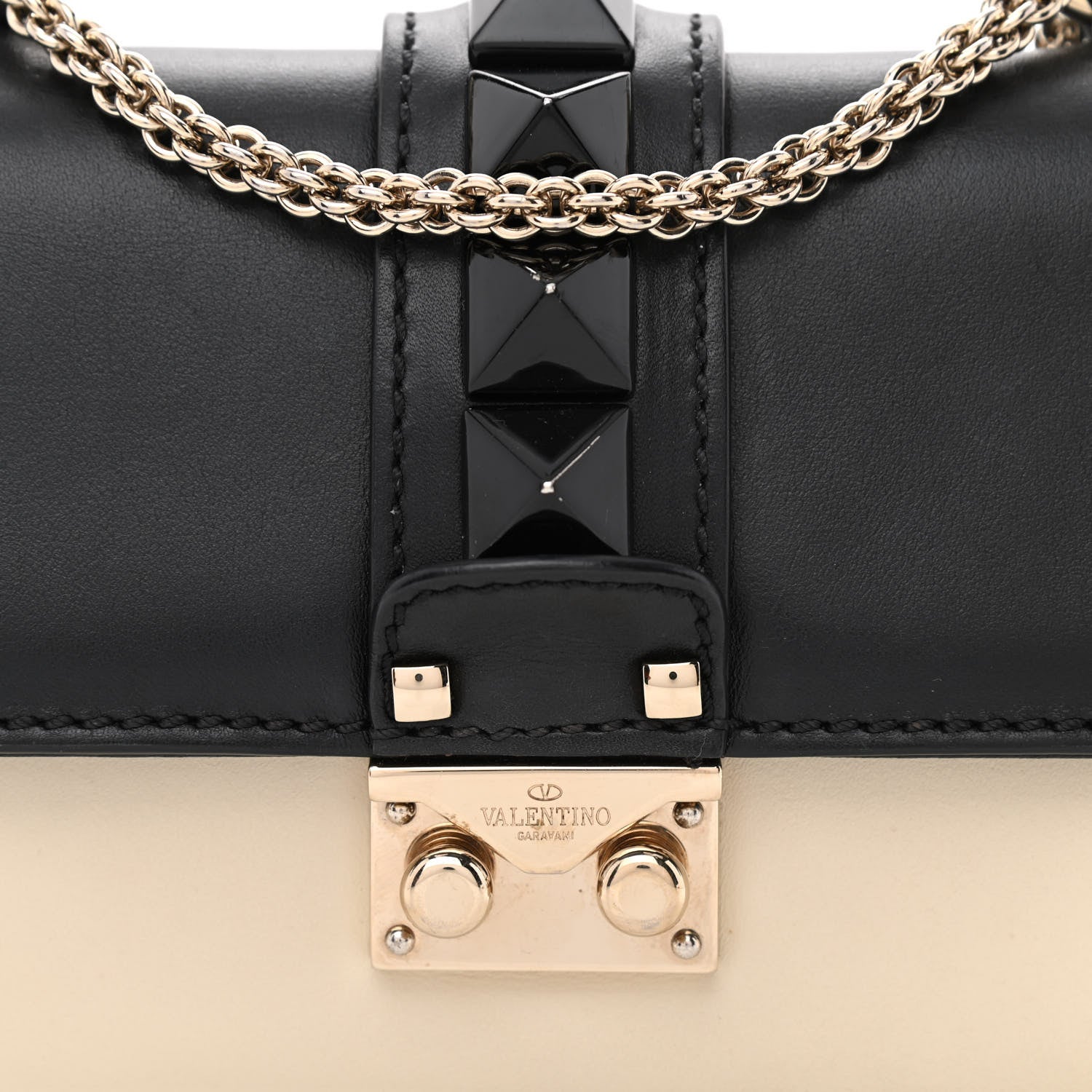 Valentino Garavani Vitello Mini Glam Lock Rockstud Flap Black Light Ivory 8 of 11