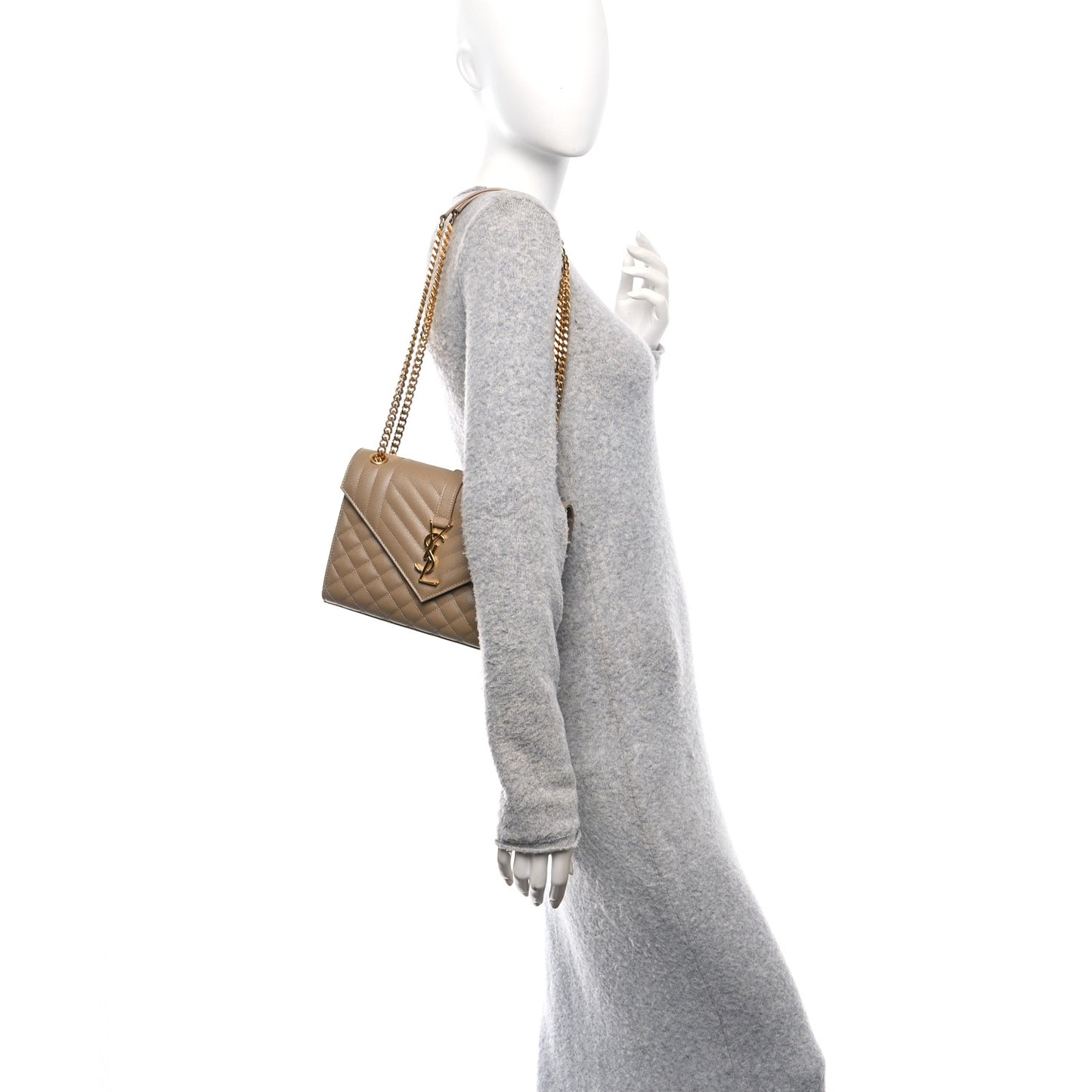 Grain De Poudre Textured Mixed Matelasse Medium Triquilt Monogram Satchel Dark Latte