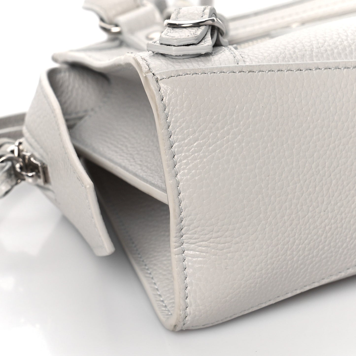 Grained Calfskin Neo Classic Silver Hardware Mini City Chalky White