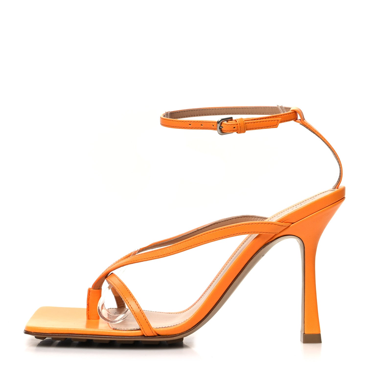 Bottega Veneta Lambskin Stretch Multi Strap 90mm Sandals 37.5 Tangerine 1 of 7