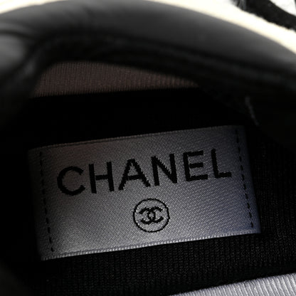 Chanel Mesh Suede Calfskin Grained Calfskin Womens CC Sneakers 38.5 White Black 7 of 8