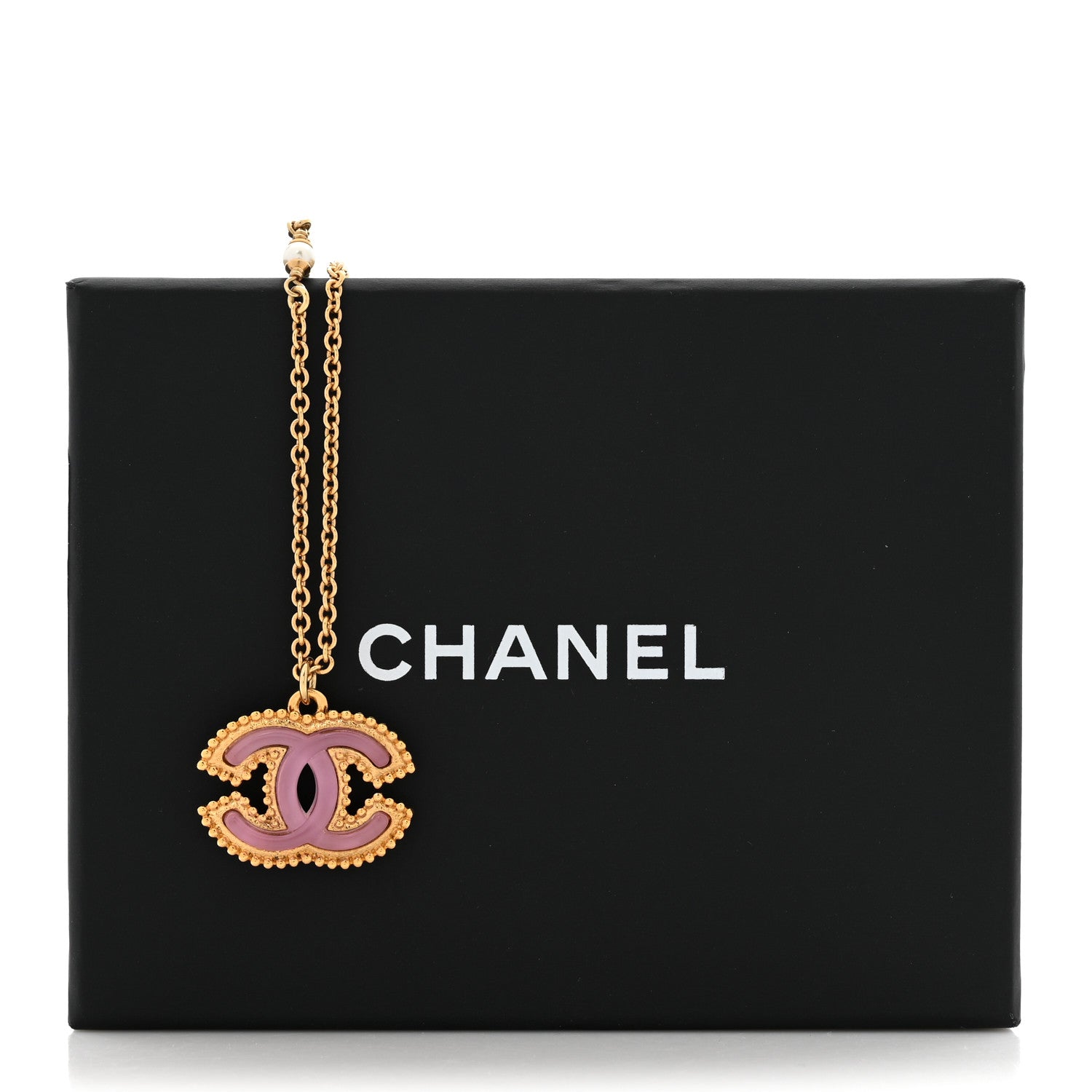Chanel Metal Enamel Pearl CC Chain Necklace Pendant Gold Pink 5 of 5