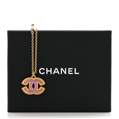 Chanel Metal Enamel Pearl CC Chain Necklace Pendant Gold Pink 5 of 5