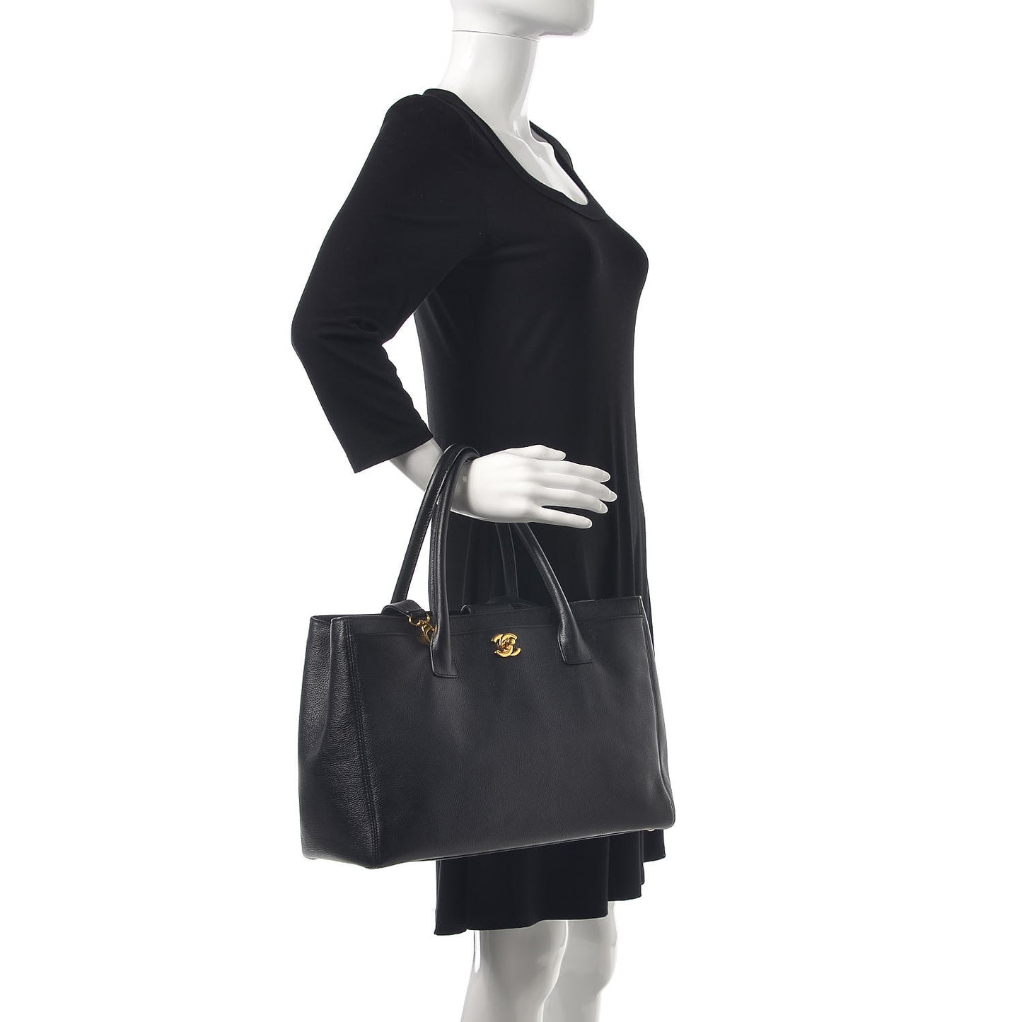 Calfskin Cerf Executive Shopper Tote Black