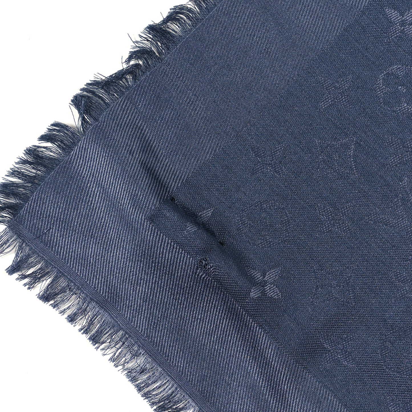 Monogram Silk Wool Shine Shawl Night Blue